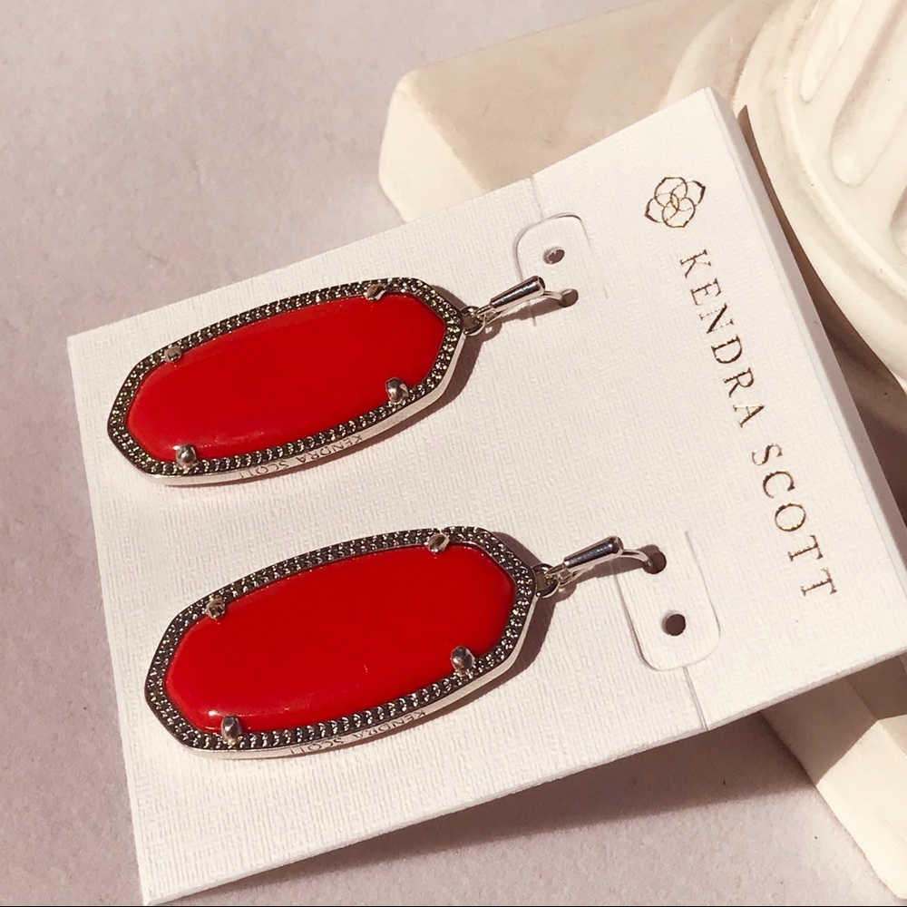 KS Elle Bright Red Silver color border earrings